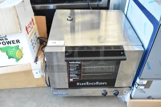 Brand new Moffat Turbofan 952USE22M3 half-size electric convection oven, 1.5 cu. ft., mechanical controls, 110-120 volts.