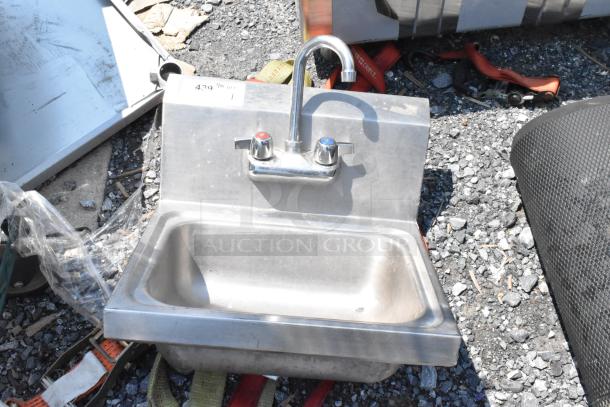 Stainless Steel Single Bay Wall Mount Sink w/ Faucet and Handles. - Image 1 of 3