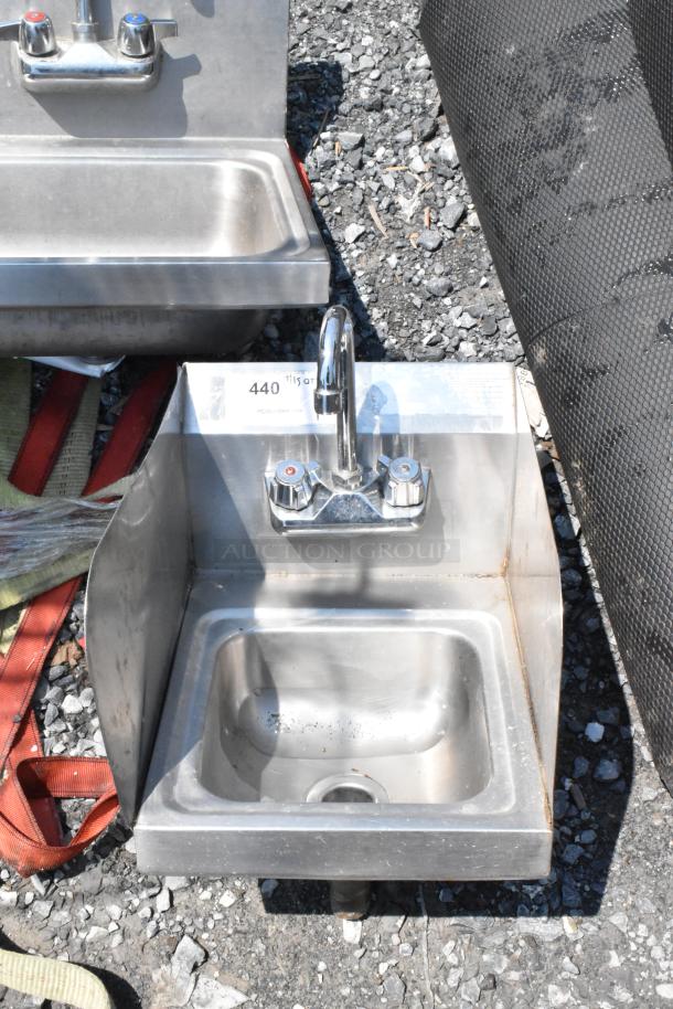 Stainless Steel Single Bay Wall Mount Sink w/ Faucet and Handles. - Image 1 of 4