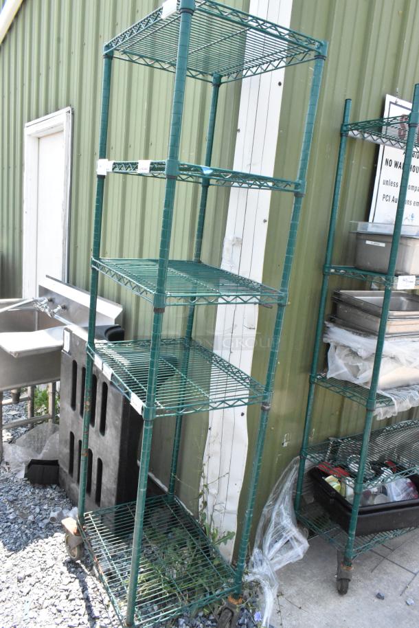 Green Finish 5 Tier Wire Shelving Unit on Commercial Casters. BUYER MUST DISMANTLE. PCI CANNOT DISMANTLE FOR SHIPPING. PLEASE CONSIDER FREIGHT CHARGES. - Image 1 of 5