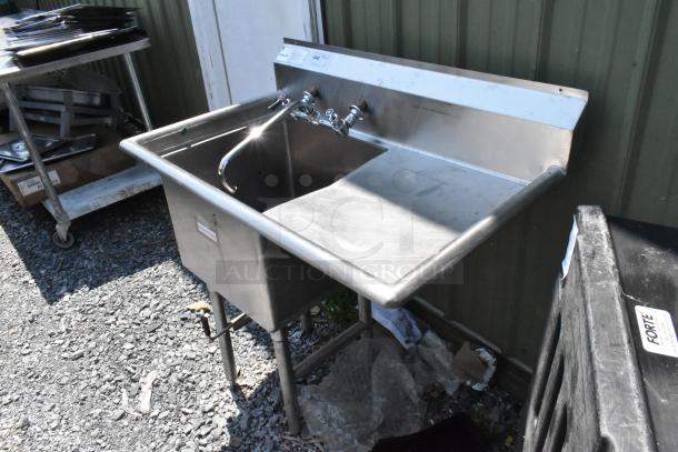 Stainless Steel Single Bay Sink w/ Right Side Drain Board, Faucet and Handles. - Image 1 of 6