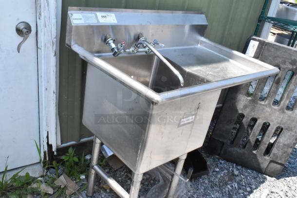 Stainless Steel Single Bay Sink w/ Right Side Drain Board, Faucet and Handles. - Image 2 of 6