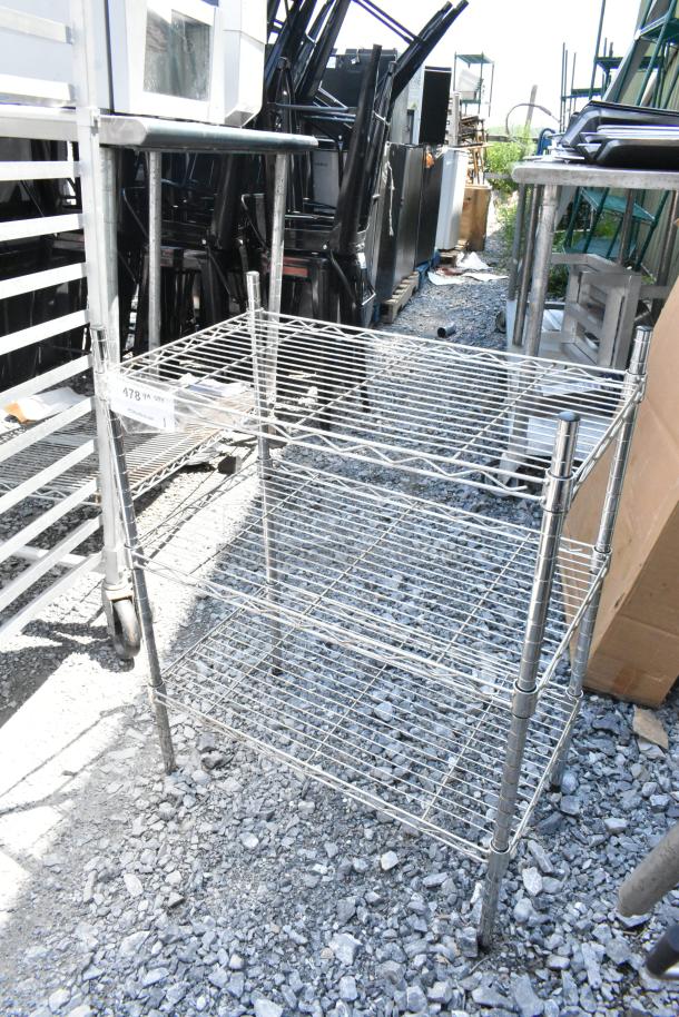 Chrome Finish 3 Tier Wire Shelving Unit. BUYER MUST DISMANTLE. PCI CANNOT DISMANTLE FOR SHIPPING. PLEASE CONSIDER FREIGHT CHARGES. - Image 2 of 4