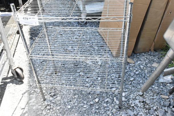 Chrome Finish 3 Tier Wire Shelving Unit. BUYER MUST DISMANTLE. PCI CANNOT DISMANTLE FOR SHIPPING. PLEASE CONSIDER FREIGHT CHARGES. - Image 3 of 4