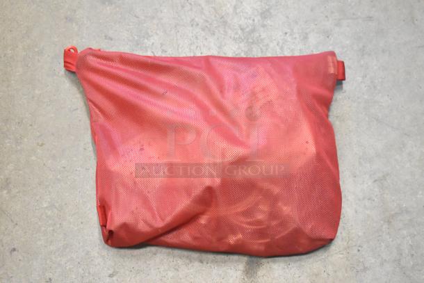 Red mesh bag with visible contents, slightly worn condition, auction item titled "3 Various Bags w/ Contents."