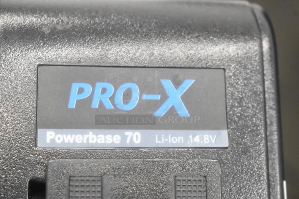 Hard black case with Canon DS126371 camera body, Canon BG-E8 battery grip, wires; includes Pro-X Powerbase 70 Li-Ion 14.8V.