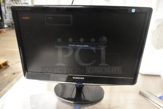 Samsung LS22PINSF/ZA TV, original box, tested, working, shows "Check signal cable" message, HDMI1 input visible.