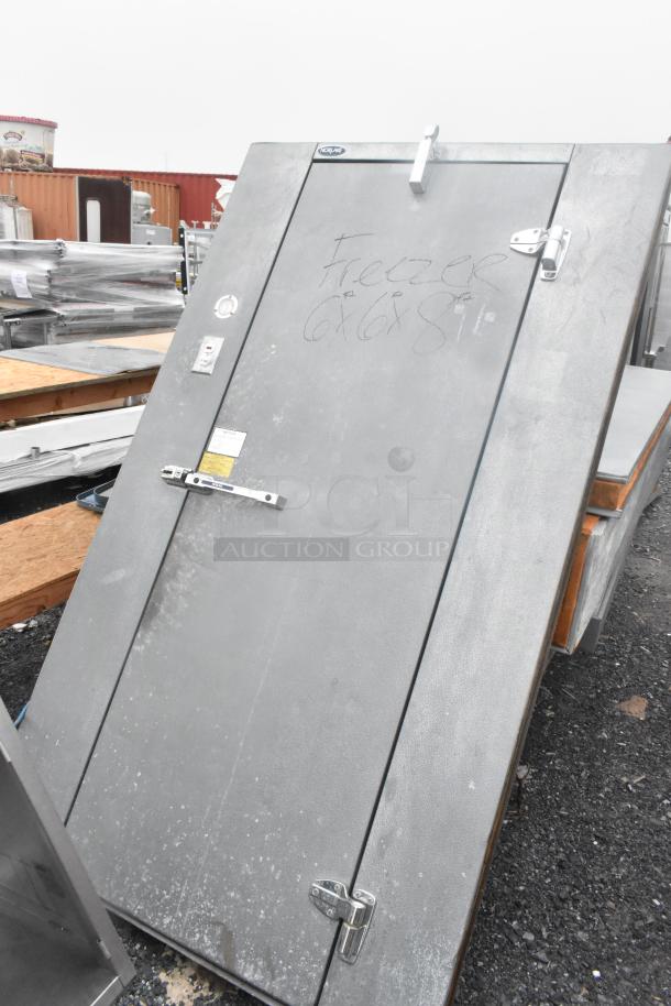 6'x8' Norlake walk-in freezer door, labeled size visible. Includes Norlake CPF100DC condenser and Copeland compressor, 208-230V, 1-phase.