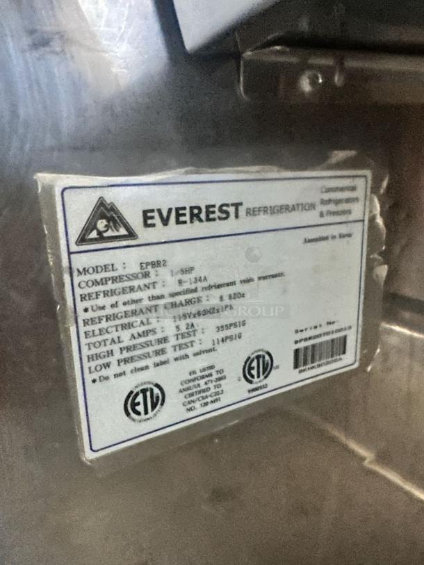 Excellent Condition – Everest EPBR2 – Refrigerated Sandwich Prep Table – 48" – 115V – Fully Tested & Working! - Image 5 of 5