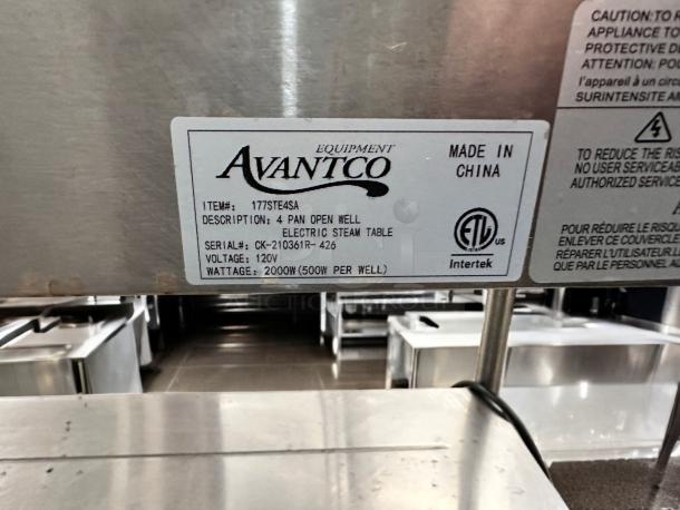 Excellent Condition – Avantco 177STE4SA – 4-Well Electric Steam Table – 120V – Fully Tested & Working! - Image 9 of 9