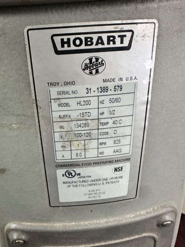 Excellent Condition – Hobart HL200 – 20 Qt Commercial Planetary Mixer – Fully Tested & Working! - Image 7 of 7