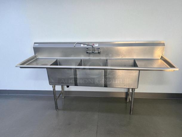 Excellent Condition – 3-Compartment Stainless Steel Sink w/ Dual Drainboards & Faucet – Fully Tested & Working! - Image 1 of 4