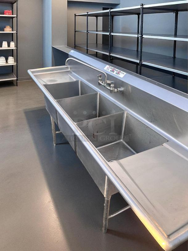 Excellent Condition – 3-Compartment Stainless Steel Sink w/ Dual Drainboards & Faucet – Fully Tested & Working! - Image 3 of 4