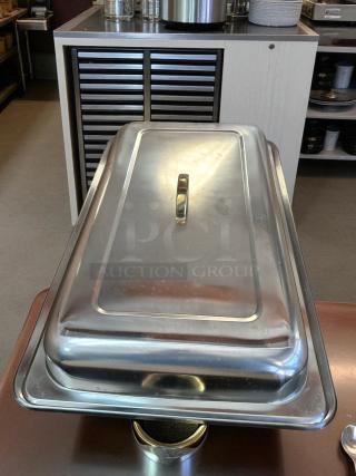 Brand New With Original Box – Templeton 8 QT Chafing Dish – Full Size – Stainless Steel with Gold Handles – Dual Fuel Holders – Fully Complete !