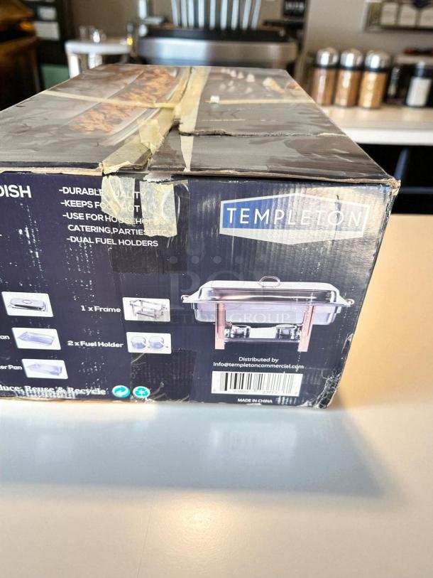 Brand New With Original Box – Templeton 8 QT Chafing Dish – Full Size – Stainless Steel with Gold Handles – Dual Fuel Holders – Fully Complete ! - Image 6 of 7