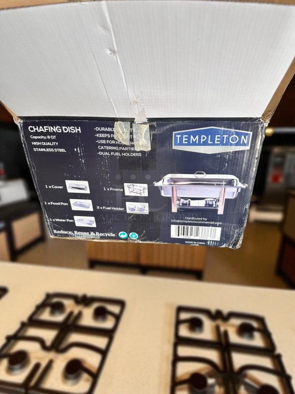 Brand New With Original Box – Templeton 8 QT Chafing Dish – Full Size – Stainless Steel with Gold Handles – Dual Fuel Holders – Fully Complete ! - Image 7 of 7