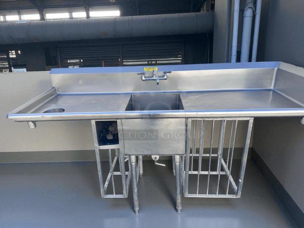Excellent Condition – Custom Stainless Steel Sink Station – 84" Wide w/ Faucet & Side Racks – Fully Tested & Working! - Image 1 of 7