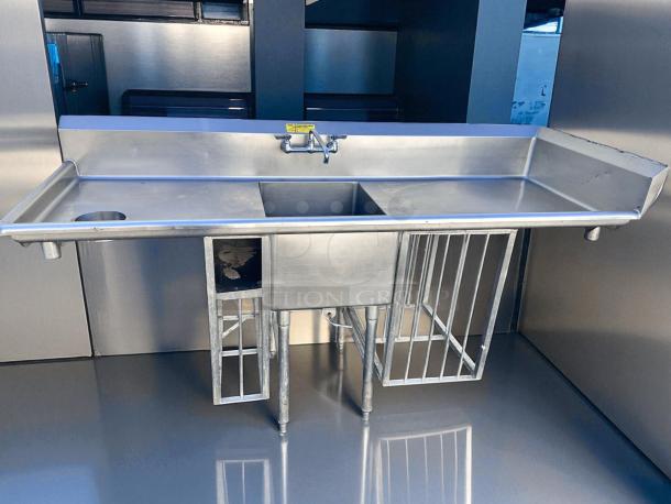 Excellent Condition – Custom Stainless Steel Sink Station – 84" Wide w/ Faucet & Side Racks – Fully Tested & Working! - Image 2 of 7