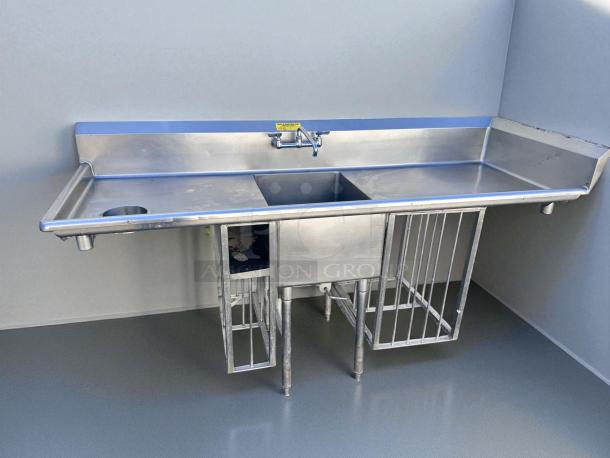 Excellent Condition – Custom Stainless Steel Sink Station – 84" Wide w/ Faucet & Side Racks – Fully Tested & Working! - Image 4 of 7