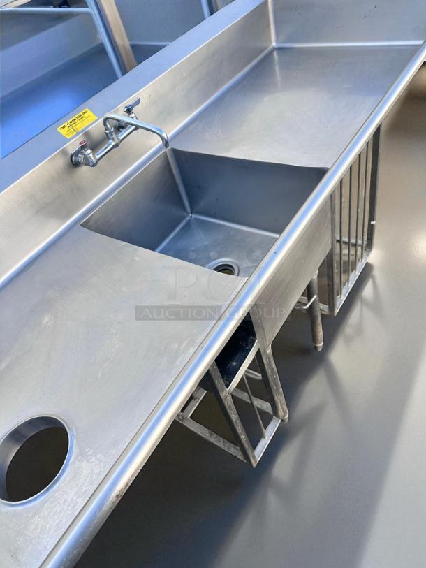 Excellent Condition – Custom Stainless Steel Sink Station – 84" Wide w/ Faucet & Side Racks – Fully Tested & Working! - Image 6 of 7