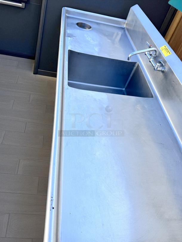 Excellent Condition – Custom Stainless Steel Sink Station – 84" Wide w/ Faucet & Side Racks – Fully Tested & Working! - Image 7 of 7