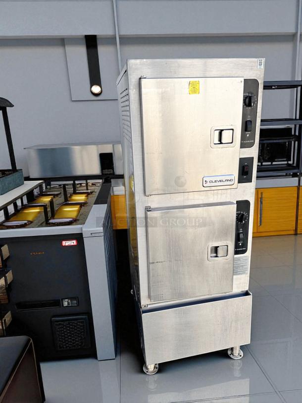 Cleveland 24CGA10 double compartment gas steamer, excellent condition, fully tested, natural gas model with control panel.