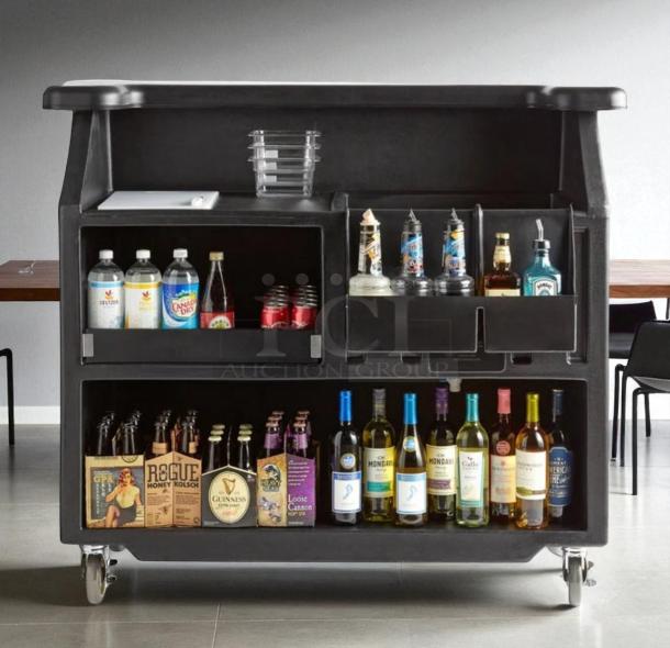 Cambro BAR540DS portable bar, black, with ice sink and storage, fully stocked. Excellent condition, tested and working.
