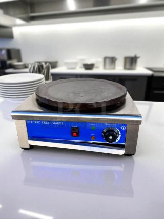 Electric Crepe Maker HE-1E, 17.7" round plate, 110V, blue front panel, Italy make, fully tested, excellent condition.