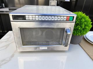 Panasonic commercial microwave, heavy-duty stainless steel, excellent condition, fully tested, labeled control panel.