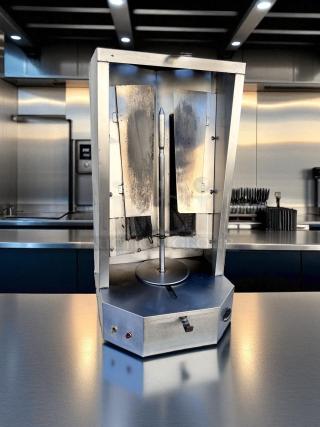 Autodoner 3PG vertical broiler shawarma machine, natural gas, excellent condition, fully tested, stainless steel finish.