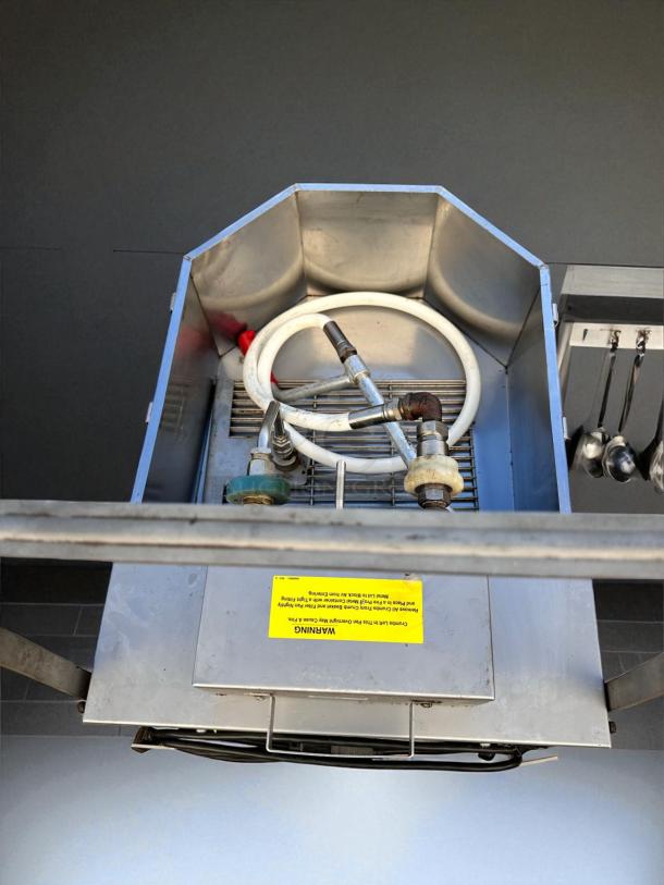Anets FFM80 fryer filter machine in excellent condition, stainless steel, 115V, fully tested, yellow warning label visible.