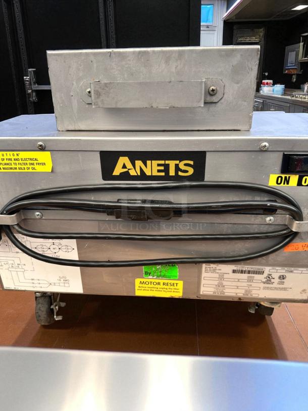 Anets FFM80 commercial fryer filter machine, excellent condition, 115V, fully tested, visible labels and controls on front.