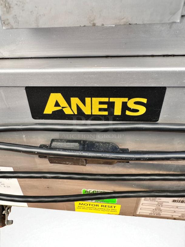 Anets FFM80 Commercial Fryer Filter Machine in excellent condition, visible labels include "Motor Reset" instructions and brand logo.