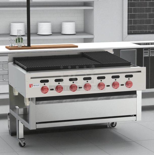 Wolf ACB36-101 36" gas charbroiler in outstanding condition, natural gas, fully tested and working, red control knobs.
