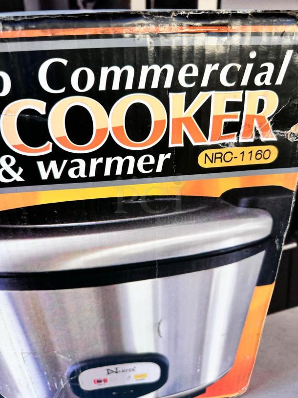 Brand new Narita NRC-1160 60-cup commercial rice cooker and warmer, heavy duty, 120V, ETL certified, in packaging.