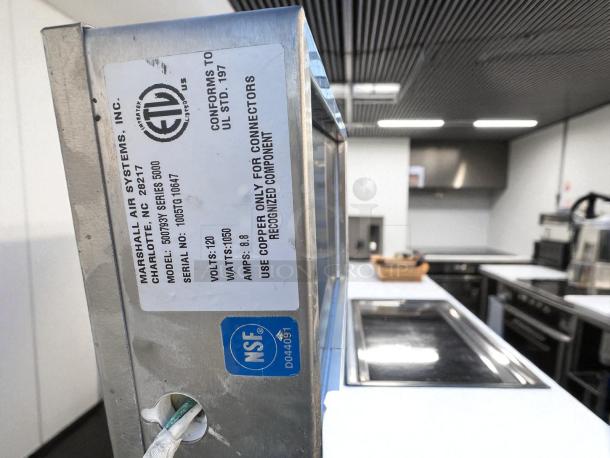 Marshall Air Systems Heated Zone Shelf, Series 5000, Model 500793Y. Label shows NSF certification and specs. Excellent condition.