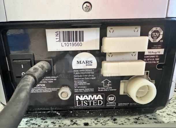 Mars Drinks Flavia Creation 500 coffee machine, excellent condition, fully tested, 120V, NAMA and NSF listed, model details shown.