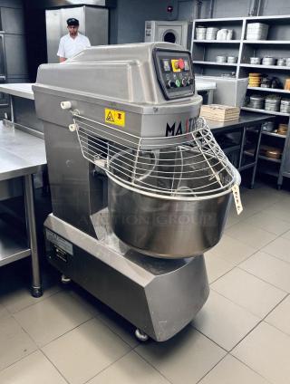 Masstro IRIS-060 60 Qt Spiral Dough Mixer, excellent condition, tested & working, 208V 3Ph; control panel and safety label visible.