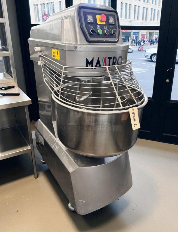 Masstro IRIS-060 Spiral Dough Mixer, 60 Qt, 208V 3Ph, excellent condition, fully tested, with control panel and safety guard.