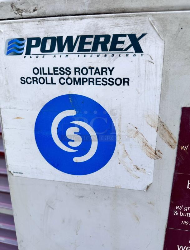 Powerex SF030824BP air compressor with HPR5-10 dryer, 13-gal tank, excellent condition, oilless rotary scroll, fully tested.
