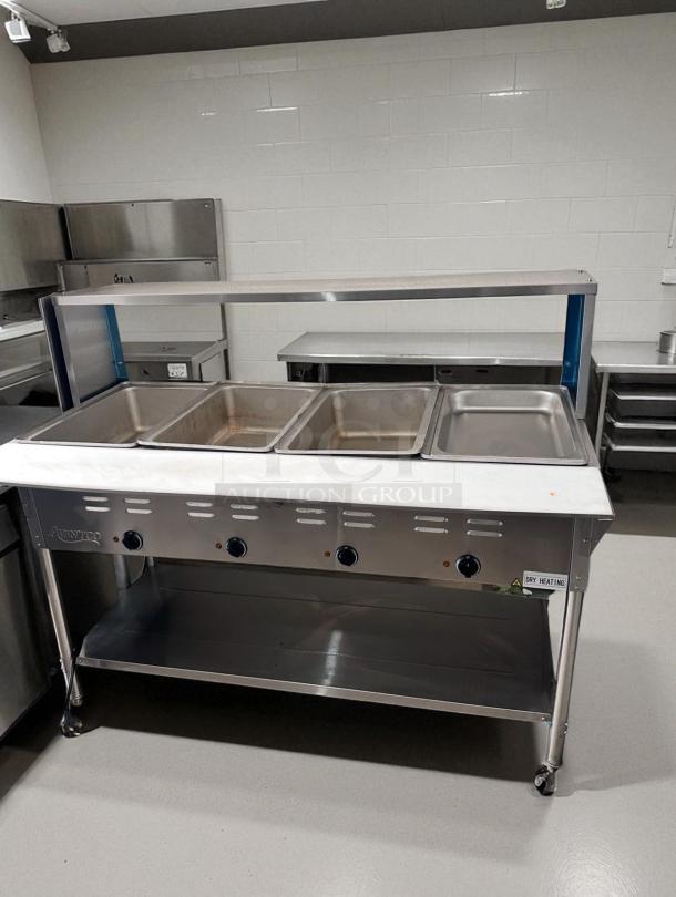 Avantco Electric 4-Well Steam Table, dry heat, excellent condition, fully tested, with controls and labeling visible.