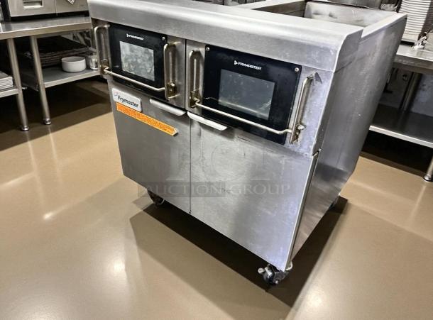Frymaster 2FQG30UQZQTTZZNG 2-bay gas fryer in excellent condition, natural gas, fully tested, stainless steel finish.