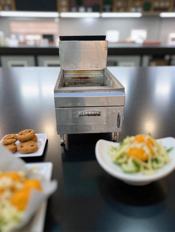 Imperial IFS-25 stainless steel gas fryer, 65,000 BTU, excellent condition, natural gas, fully tested, front view.