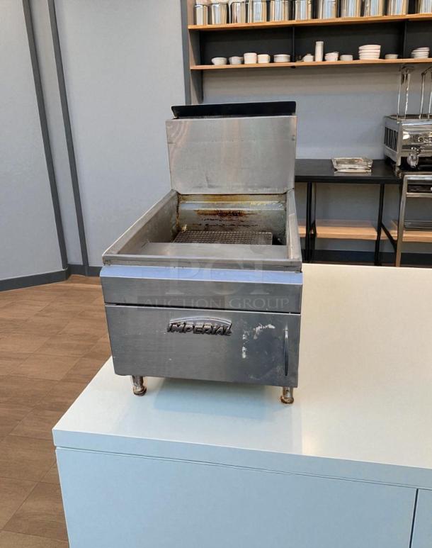 Imperial IFS-25 gas fryer, 65,000 BTU, stainless steel, natural gas, excellent condition, fully tested and working.
