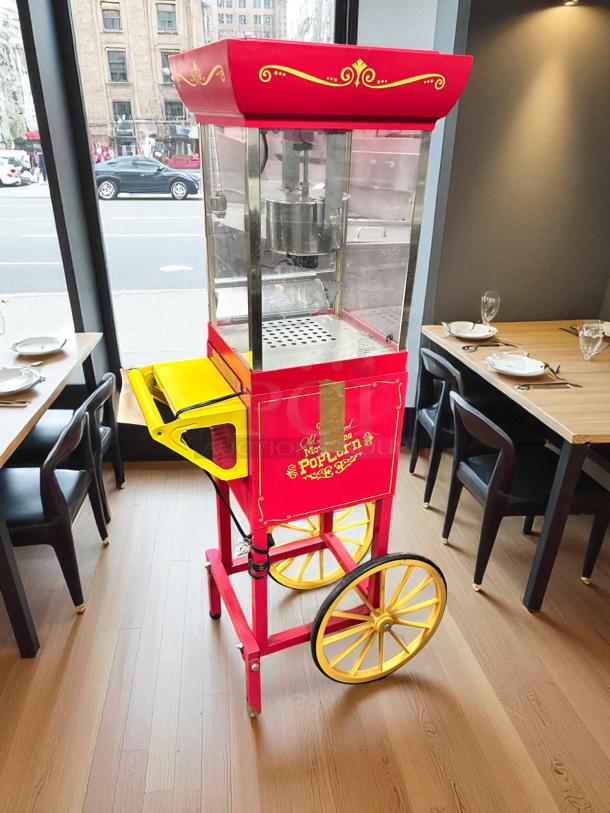 Nostalgia CCP-200 Retro Popcorn Maker Cart, red and yellow, excellent condition, 120V, tested and working.