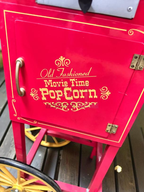 Nostalgia CCP-200 Retro Popcorn Maker Cart, red with gold lettering, excellent condition, tested working, 120V.