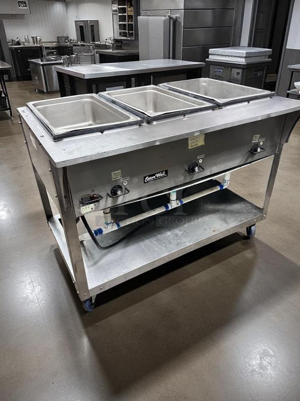 Vollrath ServeWell 3-Well Hot Food Table, electric, excellent condition, stainless steel, tested and working.