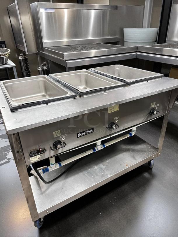 Vollrath ServeWell 3-Well Hot Food Table, excellent condition, electric with controls, tested and working.