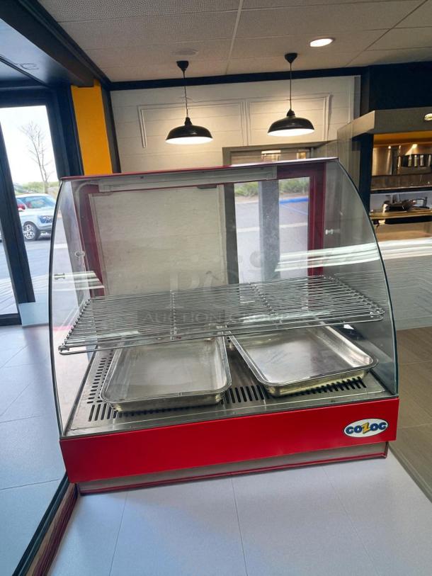 COZOC FW5004-2 countertop food display warmer, excellent condition, glass front, dual trays, 120V, fully tested.
