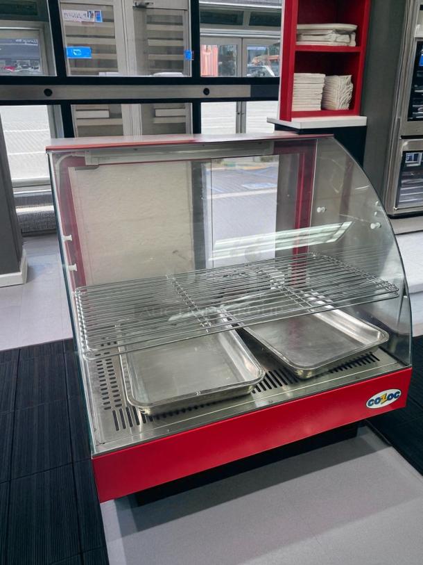 COZOC FW5004-2 countertop food display warmer, excellent condition, red, glass front, 120V, fully tested and working.